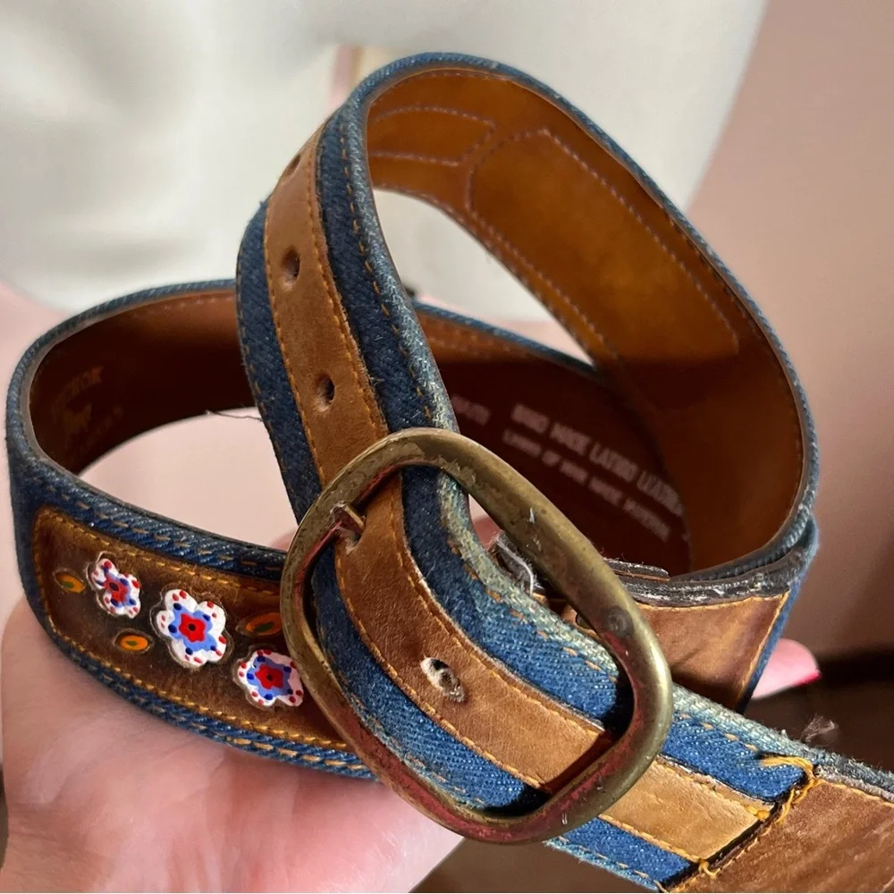 Vintage 1970 Hickok mod floral tooled Leather Denim Western Belt Festival sz 30